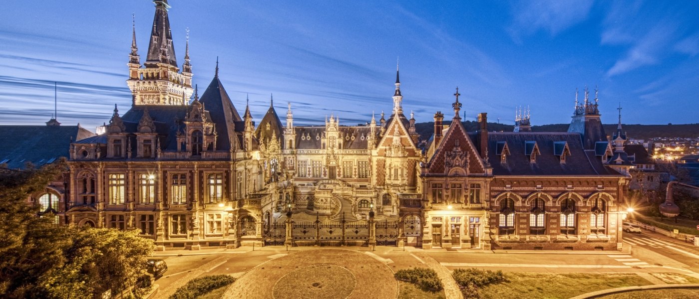 Le Palais Bénédictine by night illuminated